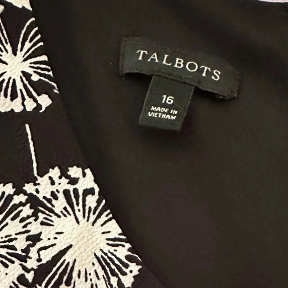 Talbots dandelion print midi dress black white business casual ruffles size 16 - Picture 2 of 4